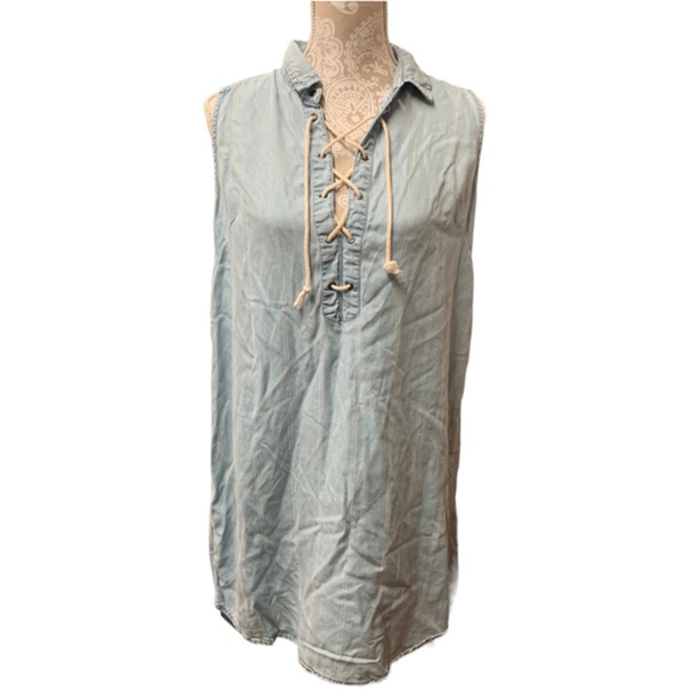 BEACH LUNCH LOUNGE Chambray Shirt Dress Lace Up Size Medium